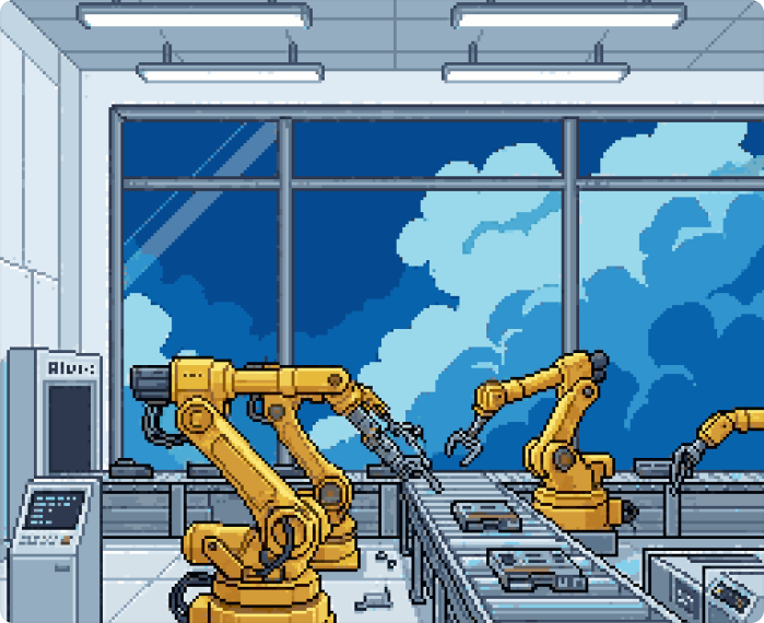 Pixel-art construction scene