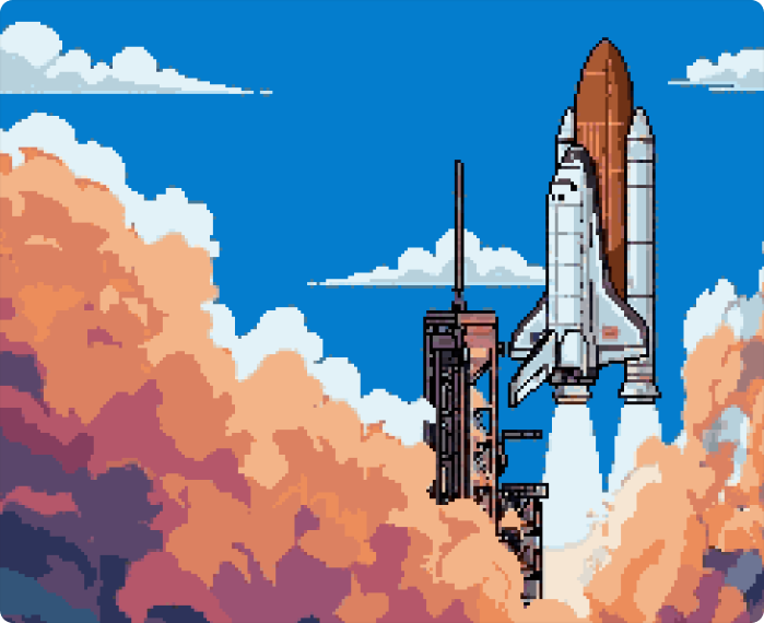 Pixel-art rocket launch